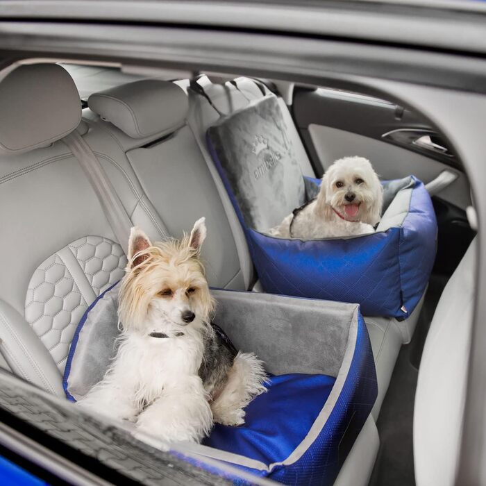 Автокрісло для собак 2в1 | Універсальне миюче автокрісло для заднього та переднього сидіння | Лежанка для собак та котів | Штучна шкіра, пухнастий плюш | 48 x 48 см (Блакитний)