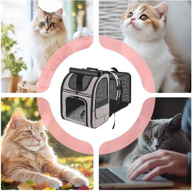 Розширюваний рюкзак для котів | Транспортна сумка для котів – переноска для домашніх тварин, розтягувана, дихаюча, складна, для подорожей, піших прогулянок, транспортування сірого кольору (з чорною основою)