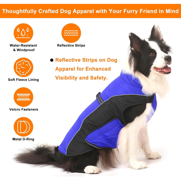 Зимова жилетка для собак - тепла жилетка для собак, курка для собак, теплий одяг для домашніх тварин, для лижного спорту, без рукавів, з бавовни, з підкладкою для цуценят, маленьких, середніх та великих собак (2XL (31.7+ KG | 60cm Neck Girth), Синій)