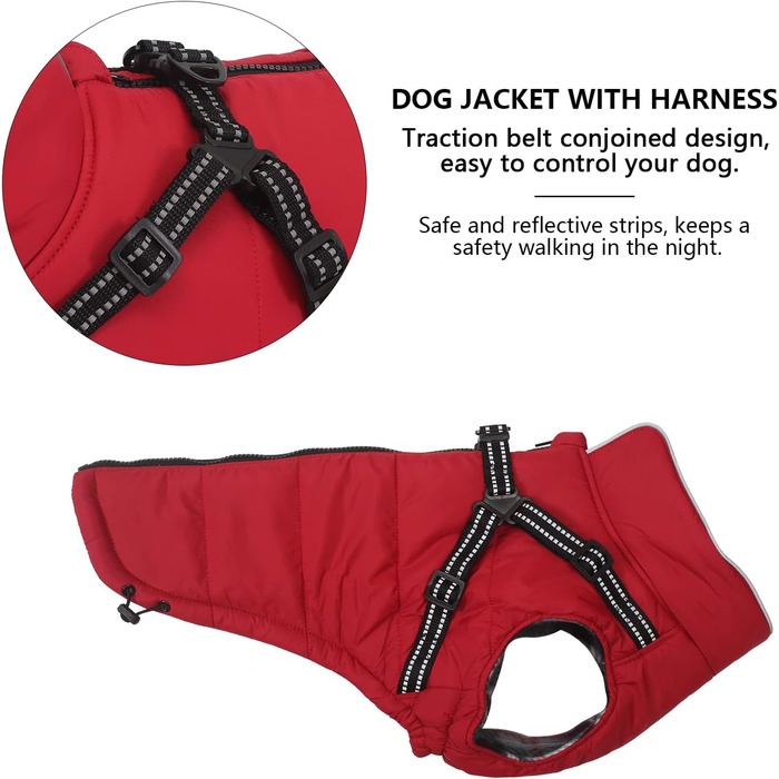 Зимові куртки для собак: водонепроникні, світловідбиваючі, з повним обхватом грудей. Підходять для малих та середніх собак. Червоний колір, розмір M.