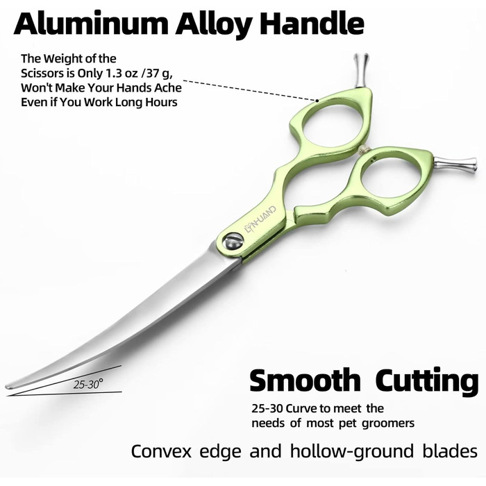 Професійна вигнута фен-ножиці для собак 16,5 см, 440C, нержавіюча сталь, з легким алюмінієвим руків'ям