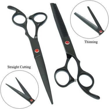 Професійний набір ножиць для грумінгу собак та котів 5 в 1: прямі, вигнуті, розріджуючі ножиці та гребінець для догляду за шерстю