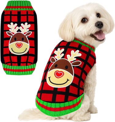 Пуловер для собак на Різдво BAJMJK з отвором для шлейки, класичний, в клітинку, теплий, для котів та собак, зимовий одяг для собак (XX-Large, F)