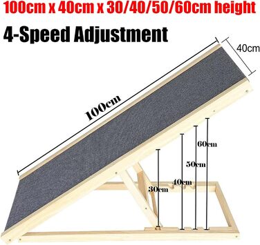 Рампа для тварин з масивного дерева, регульована висота, антиковзаючий килимок. Підходить для собак, котів, кроликів, авто, ліжка, дивану та SUV