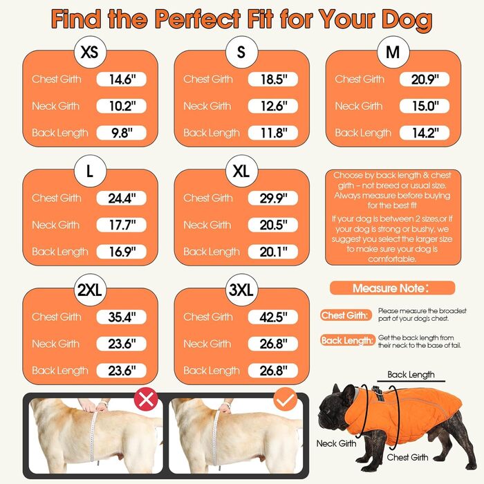 Водонепроникний зимовий теплий одяг для собак середнього розміру QBLEEV з інтегрованим шлейкою та світловідбиваючими елементами (XX-Large, помаранчевий/червоний у смужку 'Sunset Chevron')