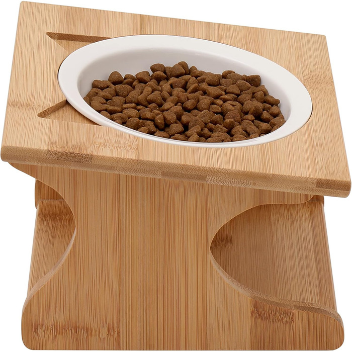 Ергономічна годівниця для котів Limmby з кераміки та бамбукового каркасу | Підвищена годівниця з об'ємом 250 мл