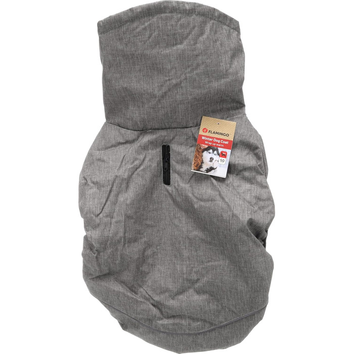 Зимовий одяг для собак Flamingo Iglu Grey – 50 см – теплий, модний, водовідштовхуючий, з ізотермічною підкладкою, з відбиваючими елементами, захист грудей та живота, отвір для повідка, сірий, L