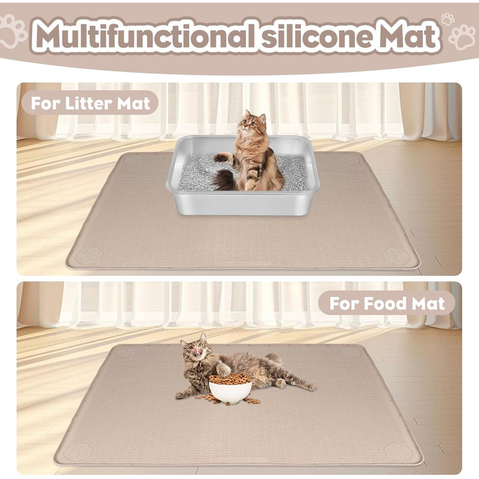 Килимок для котячого туалету Bartuke Katzenklo Matte, великий розмір, 101 x 71 см, силіконовий, контролює розсипання, м'який для лап, легко миється (Хакі)