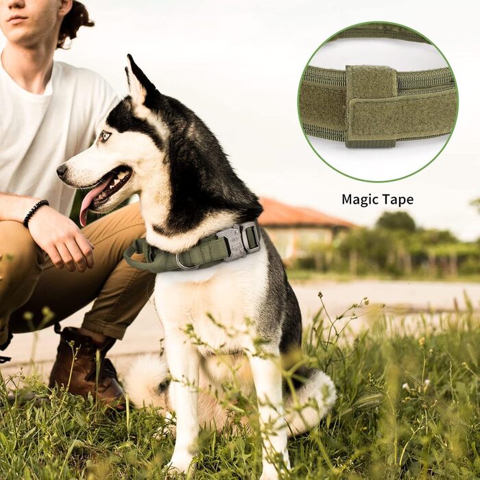 Тактичний нашийник для собак Huntvp, регульований, з ручкою контролю, нейлон, з підкладкою, металева застібка, для середніх собак, полювання, тренування, активний відпочинок, (Зелений, L)