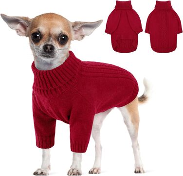 Вовняний пуловер для собак середніх порід - теплий, дихаючий, з коміром-гетром, темно-червоний (S, обхват грудей 37 см)