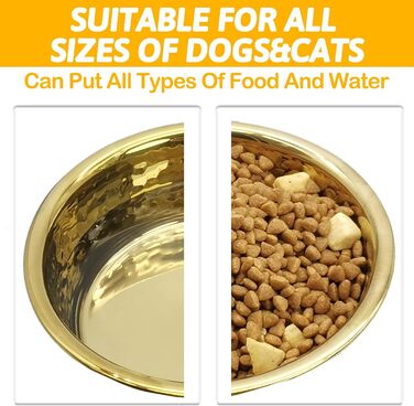 Набір з 3 преміум мисок для собак та котів Kathson з нержавіючої сталі, молоткова обробка, потовщене метал, діаметр 22,1 см, для собак та котів різних розмірів, можна складати, миються в посудомийній машині