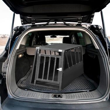 Алюмінієва переносна клітка для собак Defacto - переносна коробка для собак, автобокс, клітка для подорожей (M, 59x69x50 см, чорний)