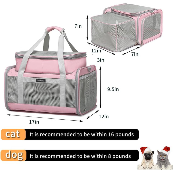 Трансформер для перевезення котів та маленьких собак, схвалений авіакомпаніями, рожевий, розкладний