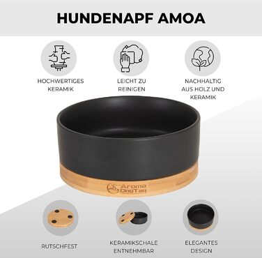 Миска для собак AromaDogTag Amoa велика, керамічна з дерев'яною підставкою, чорна, антиковзка