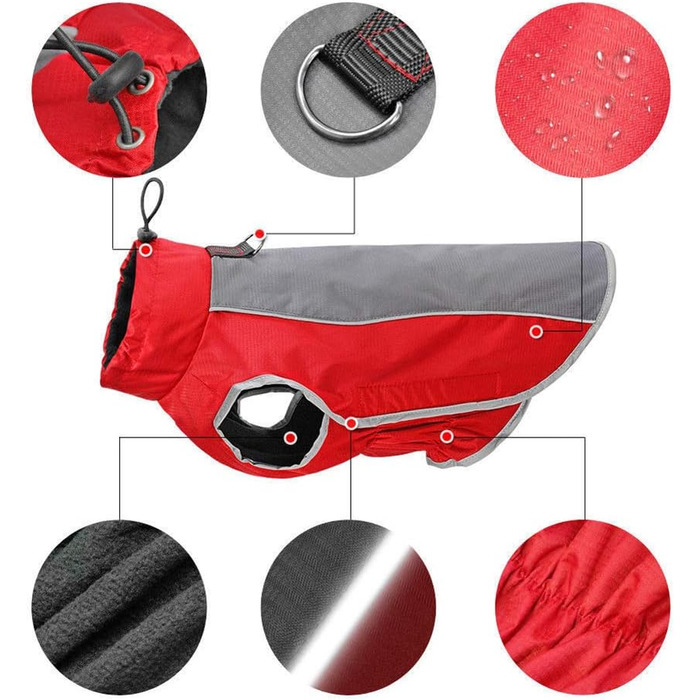 Водонепроникна куртка для собак на осінь та зиму, тепла, з підкладкою (червона, M)