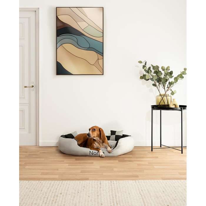 Крісло-ліжко для собак та котів Lionto 4-в-1 з водовідштовхувальною підстилкою Oxford, 85x70 см, міцне, з глибоким входом, сіре/чорне (з написом)