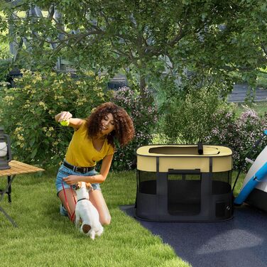 Клітка для собак PawHut, переносний вольєр для тварин, 114 x 89 x 59 см (Жовтий)