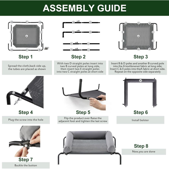 Кругле ліжко для собак великих порід RRPETHOME з металевим каркасом, U-подібною подушкою, антиковзкими ніжками та дихаючою сіткою, сірого кольору, до 34 кг