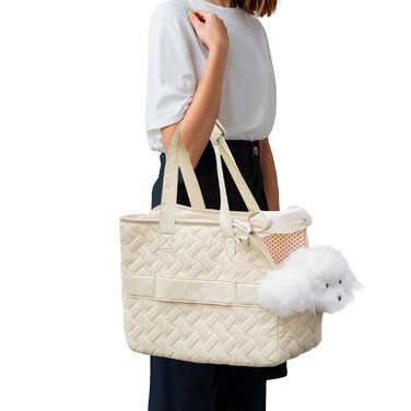 PETCUTE Сумка-переноска для собак та котів, дихаюча переноска для маленьких собак до 6 кг, сумка-переноска на плече з кишенями, переноска для собак з знімним килимком, M, Бежевий