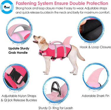 Жилет для плавання собак AOFITEE, жилет-спасатель для собак з ручкою та світловідбиваючими смугами, рожевий, X-Large