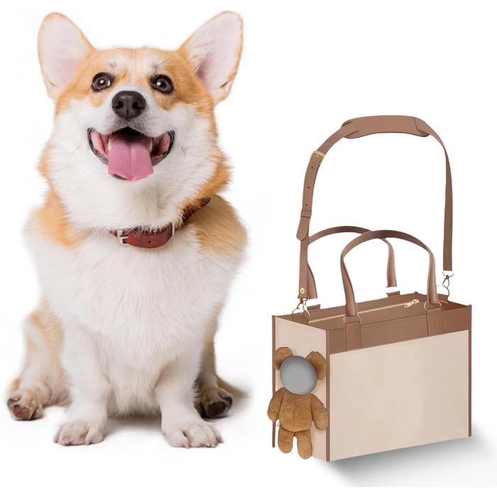 Модна сумка-переноска для собак та котів, з PU-шкіри, 38x29x18.5 см, Хакі