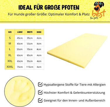 Ортопедичний лежак для собак | Лежак для собак з ефектом пам'яті | Лежак для собак з ефектом пам'яті, знімний, миючий | 45x55x4 см