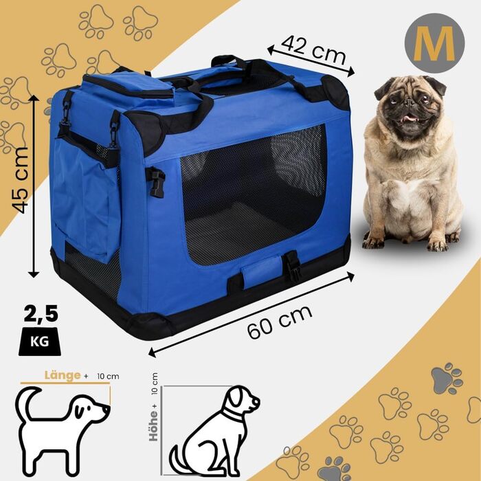 Транспортна переноска для собак та котів Petigi (M, 60x42x45 см, блакитна) - переноска-ліжко для авто