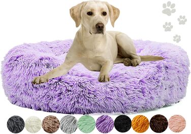 Кругле ліжко для собак та котів Donut, плюшеве, миється, 110 см (фіолетовий)