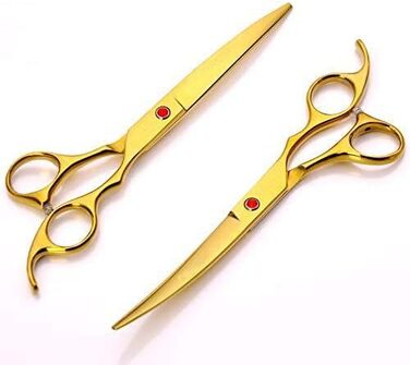 Професійні ножиці для собак 7 дюймів, набір 4 шт. (прямі, вигнуті, розріджувачі), чорний/золотий