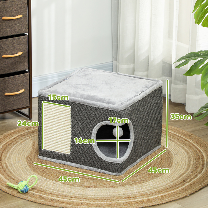 PawHut Scratching Barrel, висота 35 см Cat Barrel з порожнистою, Cat Post з Play Ball, Cat Tower з Сизалю, для котів до 6 кг, Темно-Сірий+Кремово-Білий | Аосом