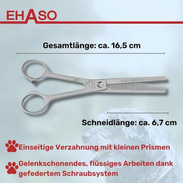 Ножиці для грумінгу собак EHASO, 16,5 см, 46 зубців, нержавіюча сталь