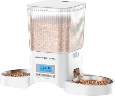 Автоматичний годівник для котів та собак HoneyGuaridan з 2 мисками (3.5L, білий)
