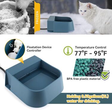 Автоматичний годівниця з підігрівом для тварин, 2L: розумна температура та контроль рівня води. Підходить для собак, котів, кроликів, курей.