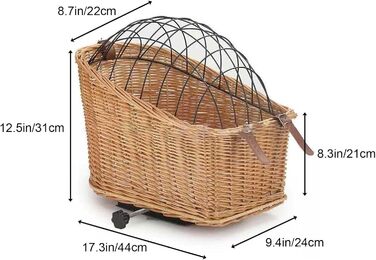 Задній велосипедний кошик для собак з плетіння з лози, коричневий, з металевим захистом