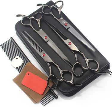 Набір ножиць для грумінгу собак, 7 дюймів, професійний набір для стрижки тварин, нержавіюча сталь, вигнуті ножиці, ножиці для розрідження, гребінець для грумінгу собак та котів, 5 шт. (сріблястий)