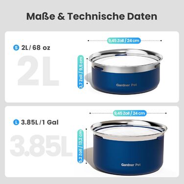 Миска для води для собак Gardner Pet без облизування, нержавіюча сталь, миска для собак, не протікає, анти-заковтування, для великих собак, для використання в приміщенні та на вулиці, запобігає краплинню, білий (2L, блакитний)