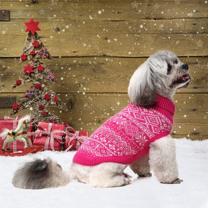 Пуловер для собак HOMIMP Argyle - теплий зимовий одяг для цуценят та собак різних розмірів. М'який теплий одяг для собак, червоний (S, рожевий)