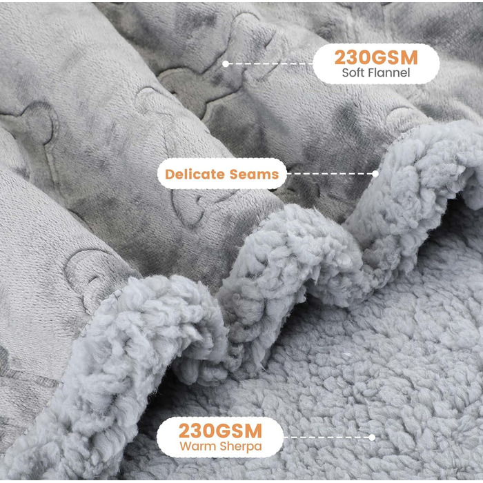 Водонепроникний коврик для собак PETTOM, 145 x 127 см, фліс Sherpa, захист дивану, миється, двосторонній, сірий