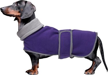 MOREZI Зимова куртка для собак, утеплена флісовою підкладкою, з регульованими застібками-липучками та відкидним коміром. Підходить для такс та собак середніх та малих порід. Розмір S (довжина спини: 36-38 см), колір: фіолетовий