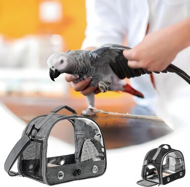 Транспортна сумка для папуг, переносна сумка для птахів з підставкою та підносом з нержавіючої сталі, легкий рюкзак для папуги, складана переносна коробка для птахів, переносна сумка для маленьких птахів, для папуг (чорна)