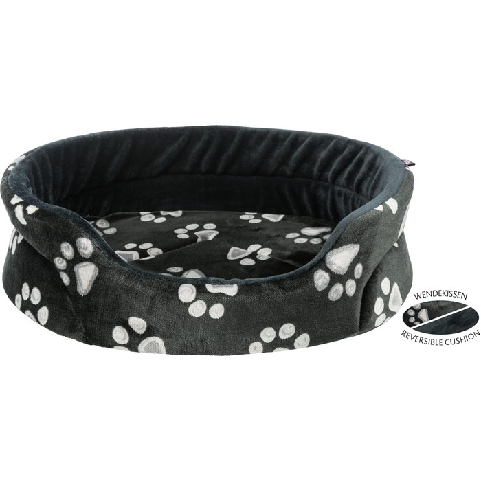 Ліжко для собак TRIXIE Jimmy, 75x65 см, чорне - зручне місце для сну з милим дизайном лапок - кошик для собак середніх порід, неслизьке, 36634