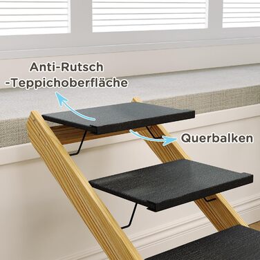 PawHut Сходинка для собак 4-ступенева, регульована висота 62,5 см, з антиковзким покриттям, складана, для собак та котів, великі породи до 40 кг, колір: натуральний