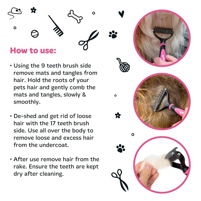 Bugalugs Щітка для грумінгу домашніх тварин: двостороння, видаляє підшерсток, для собак та котів