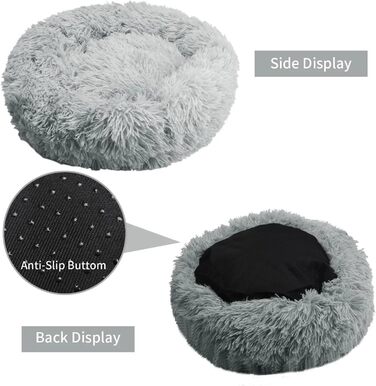 Кругле ліжко для собак та котів Zentaurus, плюшеве, м'яке та пухнасте (Світло-персиковий, 60 см) (Світло-сірий, 40 см)