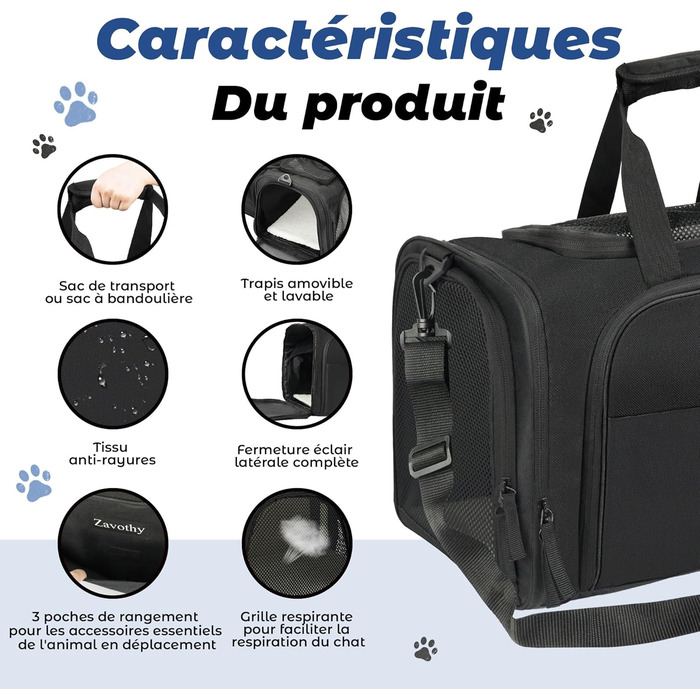 Транспортна сумка для котів та собак, переноска, дихаюча та легка, переноска для котів з регульованим плечовим ременем, знімна подушка (Чорний, XL)