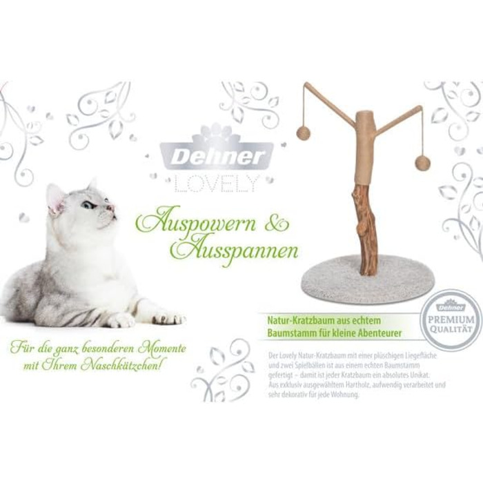 Котячий дряпак Dehner Lovely, 80x45x45 см, натуральне дерево, дерево/плюш/сизаль, коричнево-білий