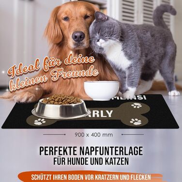 Персоналізована килимок для годування собак з ім'ям - Paw Away, Meins! - килимок для корму для собак, миючий | 90 x 40 см, нековзний