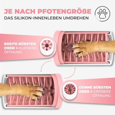 Очисник для лап тварин Maggie & Cooper (розмір S, колір: рожевий) | чисті лапки | з мікрофібровим рушником | 2 розміри | придатний для миття в посудомийній машині | м'які щітки