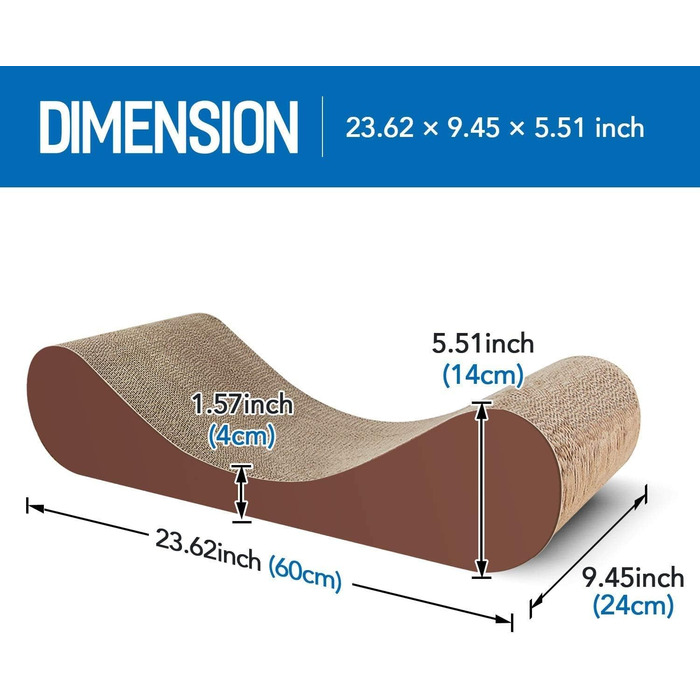 Килимок-ігрова площадка для котів з картону, лежанка, 60*24 см (колір: коричневий, форма: кістка)