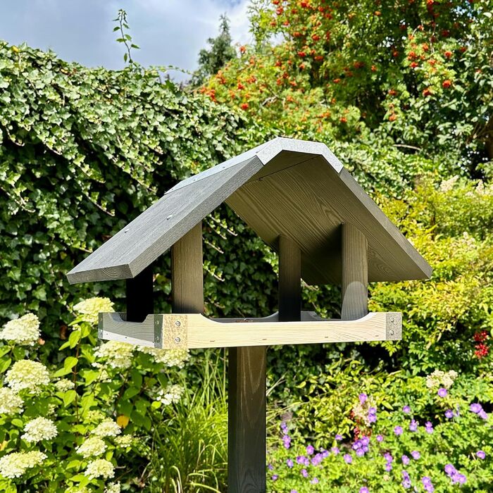 Сучасна годівниця для птахів GARTENETAGE з підставкою 2-в-1 із соснового дерева, металевий дах, стійка до погодних умов, для саду та балкона, легке очищення